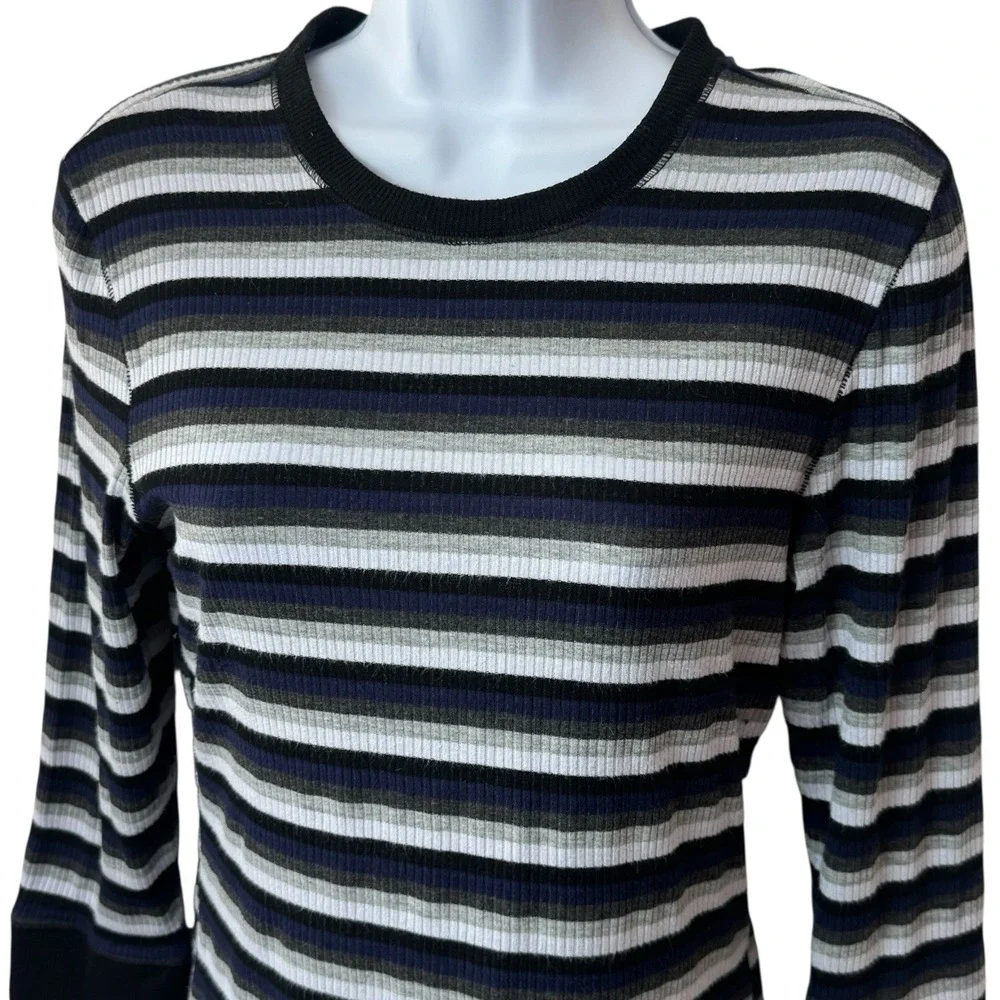 Intimately Free People Striped Ribbed Crew Top Preppy Goth Punk‎ Academia M
